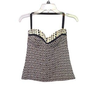 Bleu Rod Beattie Swimsuit Top Halter Strap Black, White & Gold Women’s Size 4